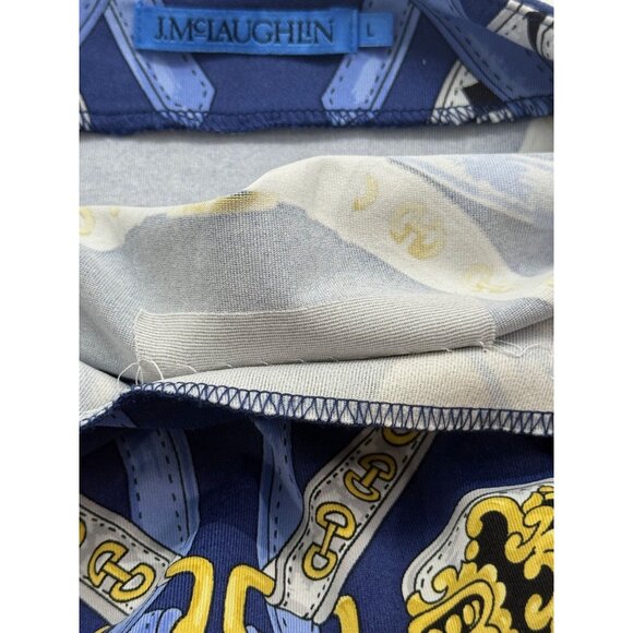 J. McLaughlin Signature Tee Top Catalina Cloth Navy Gold Belts Preppy Size L - Picture 7 of 11